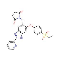 CCS(=O)(=O)c1ccc(Oc2cc3[nH]c(-c4ccccn4)nc3cc2CN2C(=O)CCC2=O)cc1 ZINC000035821657