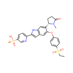 CCS(=O)(=O)c1ccc(Oc2cc3cc(-c4ccc([P@](C)(=O)O)cn4)[nH]c3cc2[C@@H]2CCC(=O)N2C)cc1 ZINC000209685577