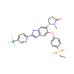 CCS(=O)(=O)c1ccc(Oc2cc3cc(-c4ccc(C(F)(F)F)cn4)[nH]c3cc2[C@@H]2CCC(=O)N2C)cc1 ZINC001772650872