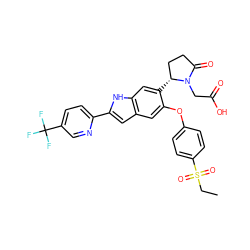 CCS(=O)(=O)c1ccc(Oc2cc3cc(-c4ccc(C(F)(F)F)cn4)[nH]c3cc2[C@@H]2CCC(=O)N2CC(=O)O)cc1 ZINC000209675958