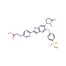 CCS(=O)(=O)c1ccc(Oc2cc3cc(-c4ccc(CCC(=O)OC)cn4)[nH]c3cc2[C@@H]2CCC(=O)N2C)cc1 ZINC000210239884