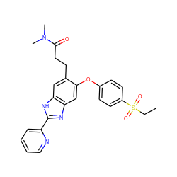 CCS(=O)(=O)c1ccc(Oc2cc3nc(-c4ccccn4)[nH]c3cc2CCC(=O)N(C)C)cc1 ZINC000045384328