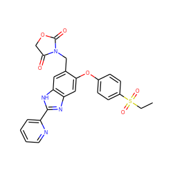 CCS(=O)(=O)c1ccc(Oc2cc3nc(-c4ccccn4)[nH]c3cc2CN2C(=O)COC2=O)cc1 ZINC000045354338