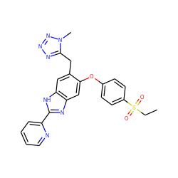 CCS(=O)(=O)c1ccc(Oc2cc3nc(-c4ccccn4)[nH]c3cc2Cc2nnnn2C)cc1 ZINC000045340357