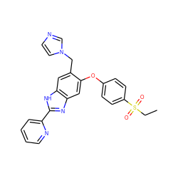 CCS(=O)(=O)c1ccc(Oc2cc3nc(-c4ccccn4)[nH]c3cc2Cn2ccnc2)cc1 ZINC000045348958