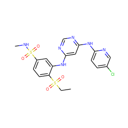 CCS(=O)(=O)c1ccc(S(=O)(=O)NC)cc1Nc1cc(Nc2ccc(Cl)cn2)ncn1 ZINC000204158872