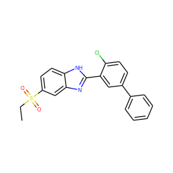 CCS(=O)(=O)c1ccc2[nH]c(-c3cc(-c4ccccc4)ccc3Cl)nc2c1 ZINC000084688356