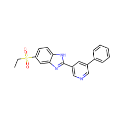 CCS(=O)(=O)c1ccc2[nH]c(-c3cncc(-c4ccccc4)c3)nc2c1 ZINC000084688372