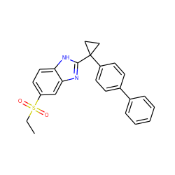 CCS(=O)(=O)c1ccc2[nH]c(C3(c4ccc(-c5ccccc5)cc4)CC3)nc2c1 ZINC000095593093