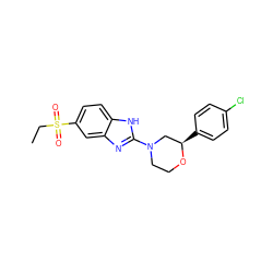 CCS(=O)(=O)c1ccc2[nH]c(N3CCO[C@H](c4ccc(Cl)cc4)C3)nc2c1 ZINC000095574385