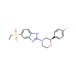 CCS(=O)(=O)c1ccc2[nH]c(N3CCO[C@H](c4ccc(F)cc4)C3)nc2c1 ZINC000095575597