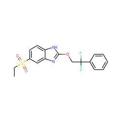 CCS(=O)(=O)c1ccc2[nH]c(OCC(F)(F)c3ccccc3)nc2c1 ZINC000095593672