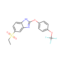 CCS(=O)(=O)c1ccc2[nH]c(Oc3ccc(OC(F)(F)F)cc3)nc2c1 ZINC000095598392