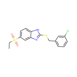 CCS(=O)(=O)c1ccc2[nH]c(SCc3cccc(Cl)c3)nc2c1 ZINC000095593885