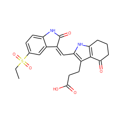 CCS(=O)(=O)c1ccc2c(c1)/C(=C/c1[nH]c3c(c1CCC(=O)O)C(=O)CCC3)C(=O)N2 ZINC000058592535