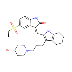 CCS(=O)(=O)c1ccc2c(c1)/C(=C/c1[nH]c3c(c1CCCN1CCC(O)CC1)CCCC3)C(=O)N2 ZINC000013588493