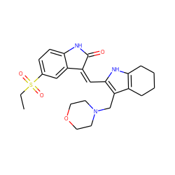 CCS(=O)(=O)c1ccc2c(c1)/C(=C/c1[nH]c3c(c1CN1CCOCC1)CCCC3)C(=O)N2 ZINC000013588480