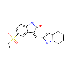 CCS(=O)(=O)c1ccc2c(c1)/C(=C/c1cc3c([nH]1)CCCC3)C(=O)N2 ZINC000013588477