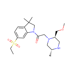 CCS(=O)(=O)c1ccc2c(c1)N(C(=O)CN1C[C@@H](C)NC[C@@H]1COC)CC2(C)C ZINC000219007445