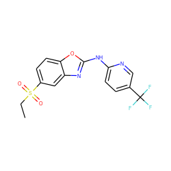 CCS(=O)(=O)c1ccc2oc(Nc3ccc(C(F)(F)F)cn3)nc2c1 ZINC000073294736