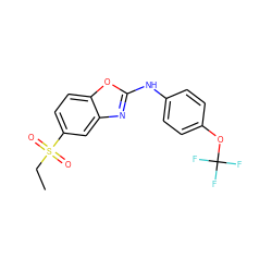 CCS(=O)(=O)c1ccc2oc(Nc3ccc(OC(F)(F)F)cc3)nc2c1 ZINC000012540723