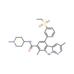 CCS(=O)(=O)c1cccc(-c2cc(C(=O)NC3CCN(C)CC3)c(C)c3[nH]c4ncc(C)cc4c23)c1 ZINC000035310420