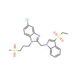 CCS(=O)(=O)c1cn(Cc2nc3cc(Cl)ccc3n2CCCS(C)(=O)=O)c2ccccc12 ZINC000206895485