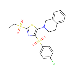 CCS(=O)(=O)c1nc(S(=O)(=O)c2ccc(Cl)cc2)c(N2CCc3ccccc3C2)s1 ZINC000008684492