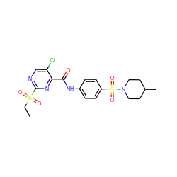 CCS(=O)(=O)c1ncc(Cl)c(C(=O)Nc2ccc(S(=O)(=O)N3CCC(C)CC3)cc2)n1 ZINC000015952799