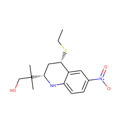 CCS[C@H]1C[C@@H](C(C)(C)CO)Nc2ccc([N+](=O)[O-])cc21 ZINC000013919817