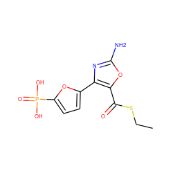 CCSC(=O)c1oc(N)nc1-c1ccc(P(=O)(O)O)o1 ZINC000169321400