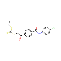 CCSC(=S)SCC(=O)c1ccc(C(=O)Nc2ccc(Cl)cc2)cc1 ZINC000040933952