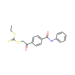 CCSC(=S)SCC(=O)c1ccc(C(=O)Nc2ccccc2)cc1 ZINC000040412125