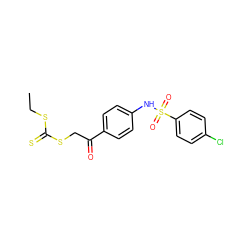 CCSC(=S)SCC(=O)c1ccc(NS(=O)(=O)c2ccc(Cl)cc2)cc1 ZINC000040835543