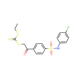 CCSC(=S)SCC(=O)c1ccc(S(=O)(=O)Nc2ccc(Cl)cc2)cc1 ZINC000040420746