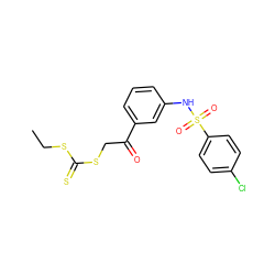 CCSC(=S)SCC(=O)c1cccc(NS(=O)(=O)c2ccc(Cl)cc2)c1 ZINC000040933545