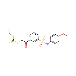 CCSC(=S)SCC(=O)c1cccc(S(=O)(=O)Nc2ccc(OC)cc2)c1 ZINC000040934302