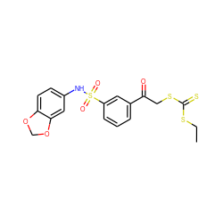 CCSC(=S)SCC(=O)c1cccc(S(=O)(=O)Nc2ccc3c(c2)OCO3)c1 ZINC000040935293