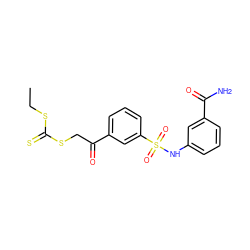 CCSC(=S)SCC(=O)c1cccc(S(=O)(=O)Nc2cccc(C(N)=O)c2)c1 ZINC000040936358