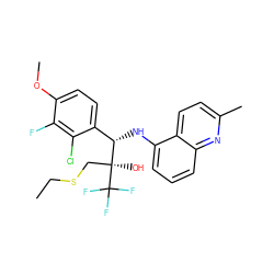 CCSC[C@@](O)([C@@H](Nc1cccc2nc(C)ccc12)c1ccc(OC)c(F)c1Cl)C(F)(F)F ZINC000116946779