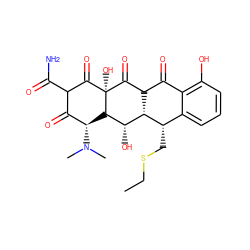 CCSC[C@H]1c2cccc(O)c2C(=O)C2C(=O)[C@]3(O)C(=O)C(C(N)=O)C(=O)[C@@H](N(C)C)[C@@H]3[C@@H](O)[C@H]21 ZINC000100754132