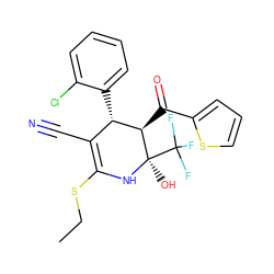 CCSC1=C(C#N)[C@H](c2ccccc2Cl)[C@@H](C(=O)c2cccs2)[C@@](O)(C(F)(F)F)N1 ZINC000019866743