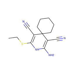 CCSC1=C(C#N)C2(CCCCC2)C(C#N)=C(N)N1 ZINC000004725934