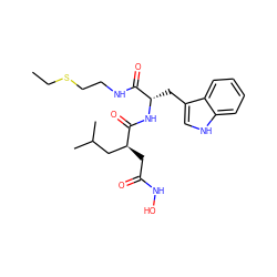 CCSCCNC(=O)[C@H](Cc1c[nH]c2ccccc12)NC(=O)[C@@H](CC(=O)NO)CC(C)C ZINC000027084554