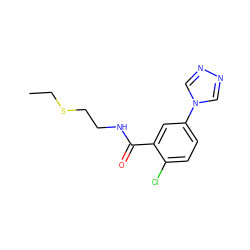 CCSCCNC(=O)c1cc(-n2cnnc2)ccc1Cl ZINC000002181818