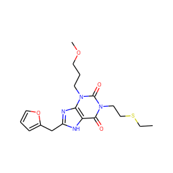 CCSCCn1c(=O)c2[nH]c(Cc3ccco3)nc2n(CCCOC)c1=O ZINC000043076639