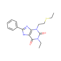 CCSCCn1c(=O)n(CC)c(=O)c2[nH]c(-c3ccccc3)nc21 ZINC000045358202