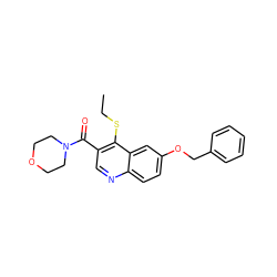 CCSc1c(C(=O)N2CCOCC2)cnc2ccc(OCc3ccccc3)cc12 ZINC000584905656