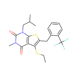 CCSc1c(Cc2ccccc2C(F)(F)F)sc2c1c(=O)n(C)c(=O)n2CC(C)C ZINC000014977649