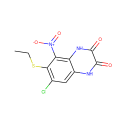 CCSc1c(Cl)cc2[nH]c(=O)c(=O)[nH]c2c1[N+](=O)[O-] ZINC000013761211